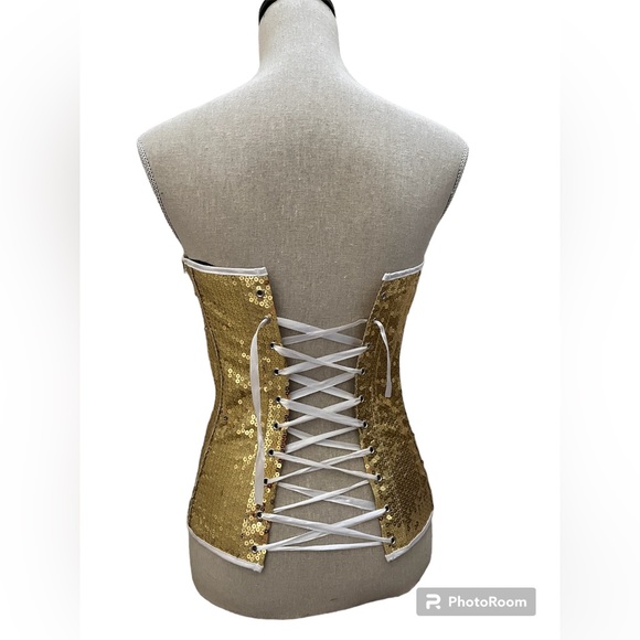 NWOT Women’s Gold Sequin Corset, size Medium - Picture 3 of 6